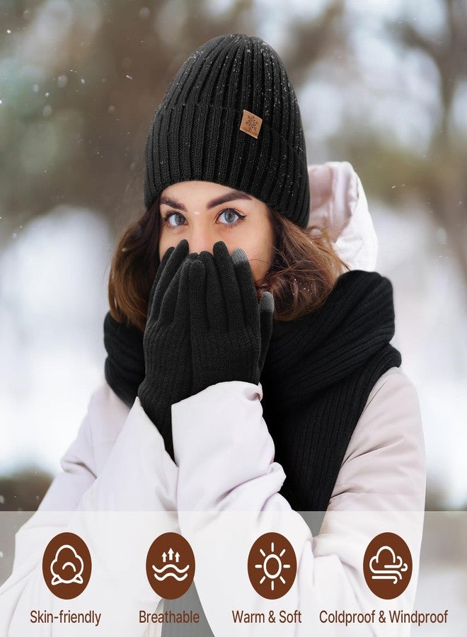 Premillow Winter Beanie Hat Scarf Gloves Set for Women, Slouchy Fleece Lined Womens Winter Hats Skull Cap, Knit Long Scarf Neck Warmer Touchscreen Gloves for Women Men, Warm 3 in 1 Set - Image 2